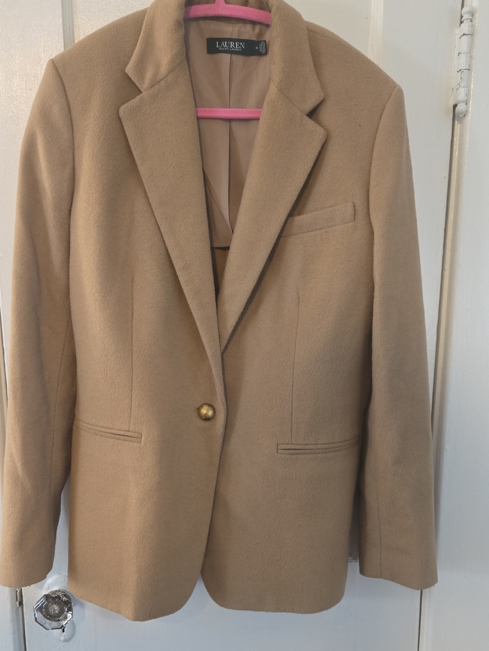 Lauren Ralph Lauren Tan Wool-Blend Single-Button Blazer